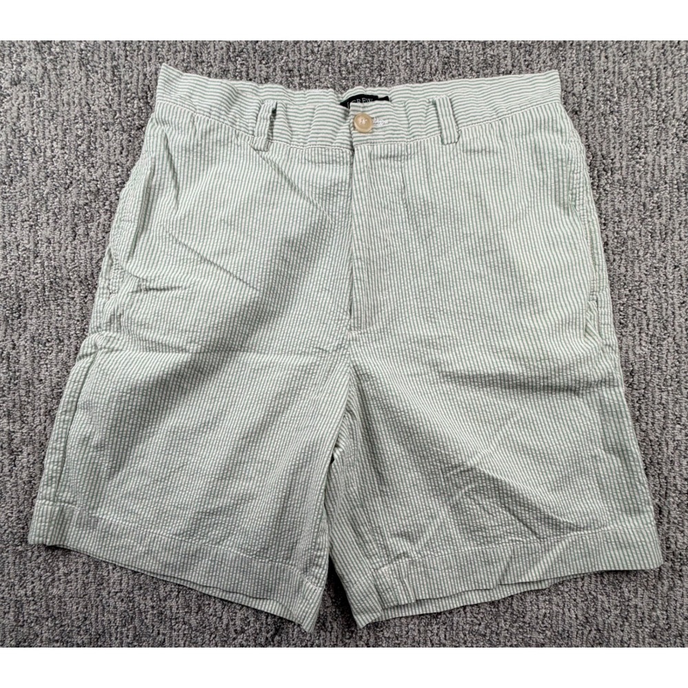 J.Crew Shorts Mens 30 Green Seersucker Striped Cotton Casual Preppy Summer